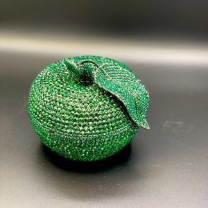 Dark green rhinestone apple clutch purse